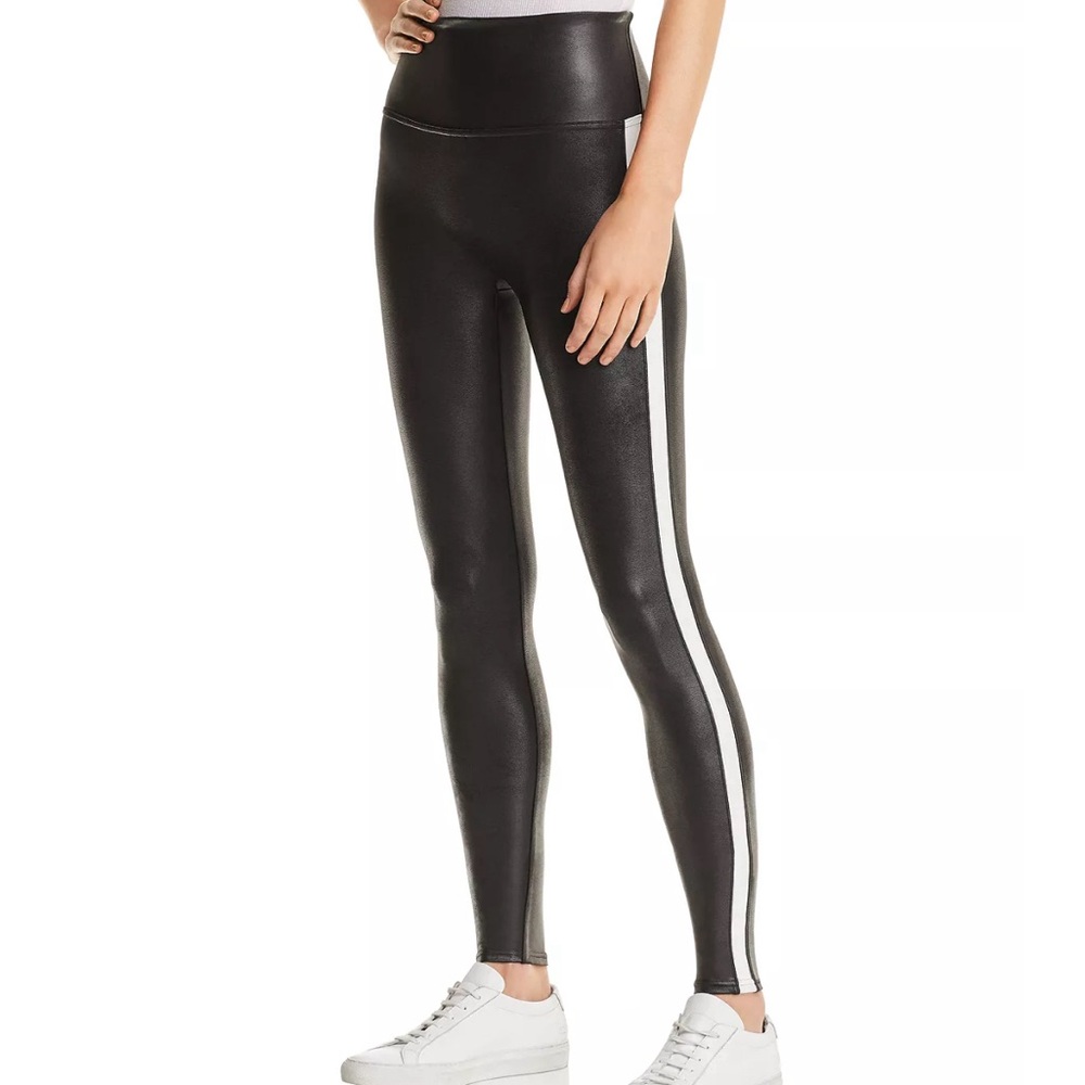 Spanx - Faux-Leather Stripe Leggings - Black - Medium